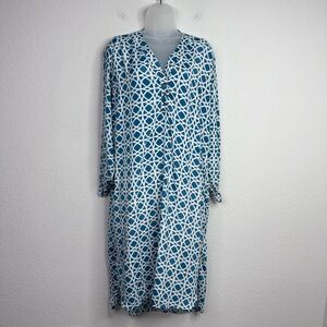 Karma Highway Dress Women OS Blue Geometric Long Sleeve Artsy Boho Hippie Resort